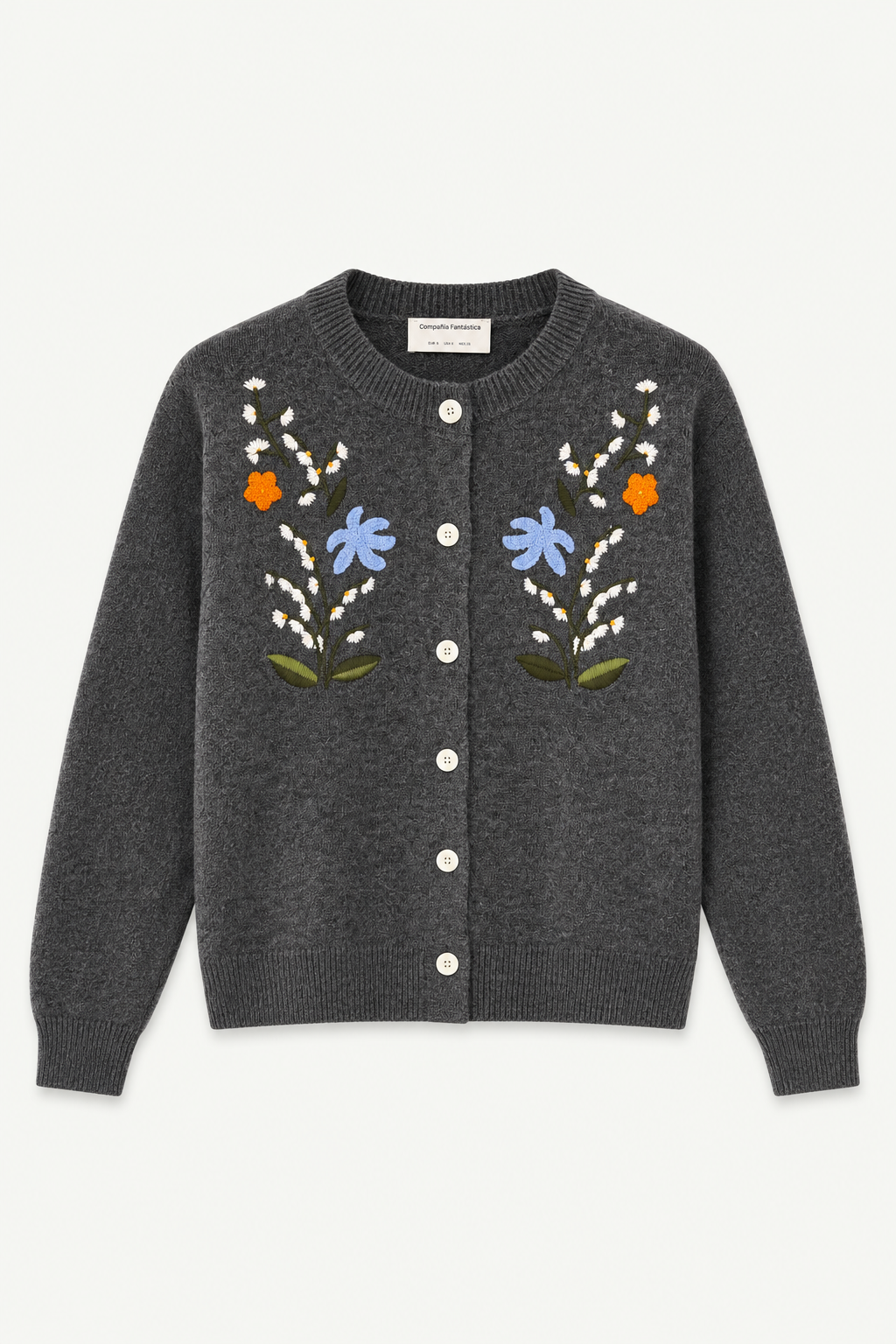 Cardigan con fiori ricamati - GRIGIO