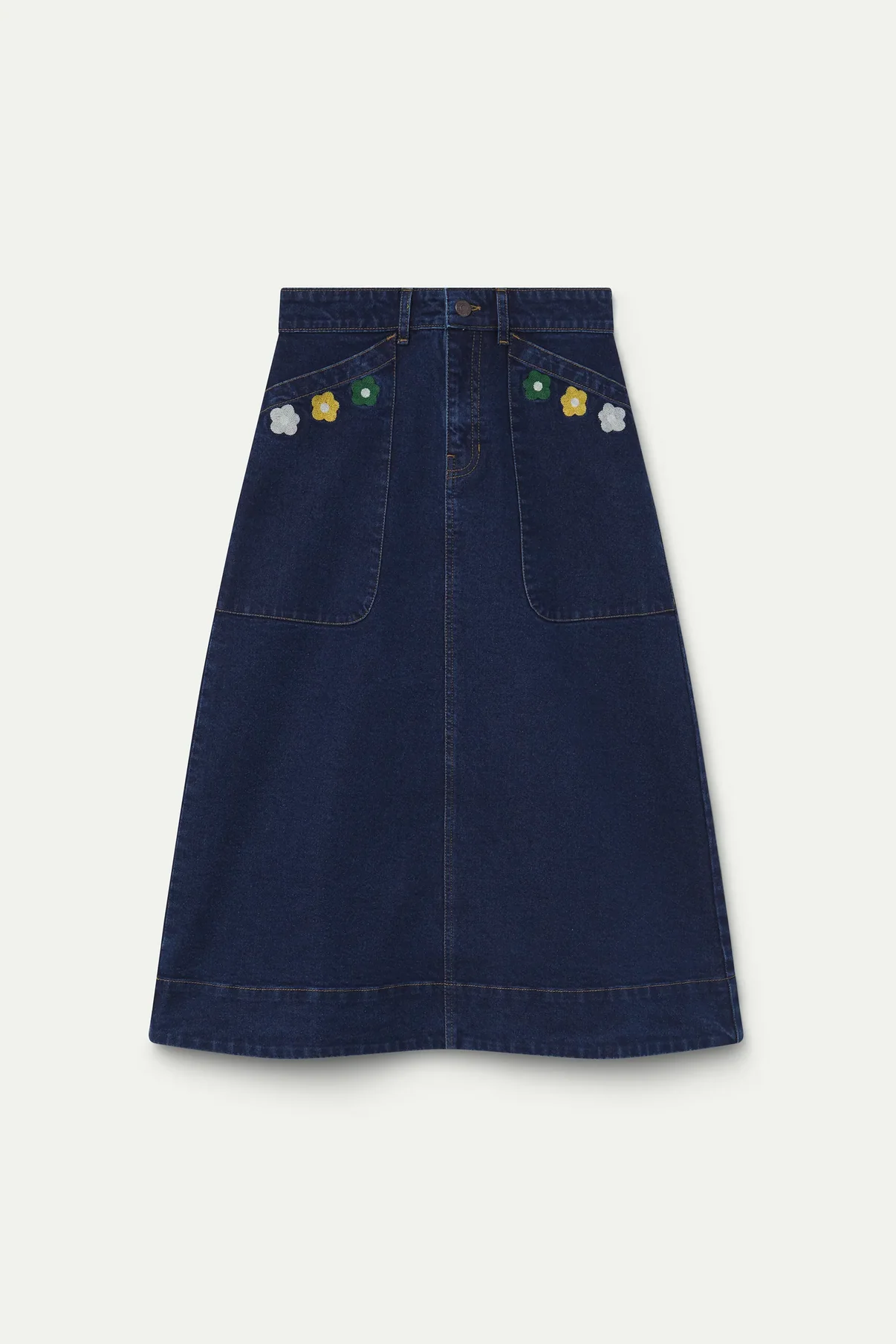 Gonna denim stampa fiore - DENIM SCURO