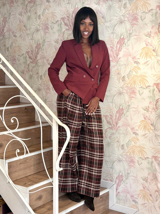 Pantalone a palazzo con pence - CILIEGIA
