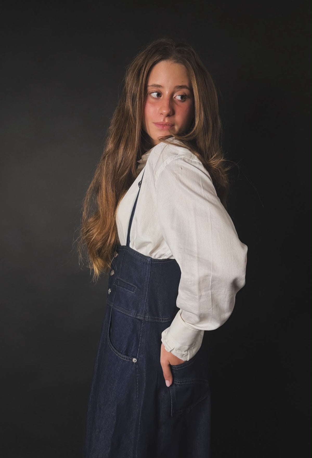Salopette in denim con ricami - BLUE