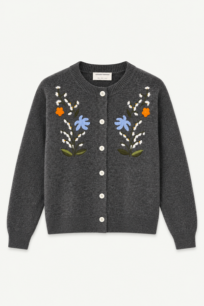 Cardigan con fiori ricamati - GRIGIO