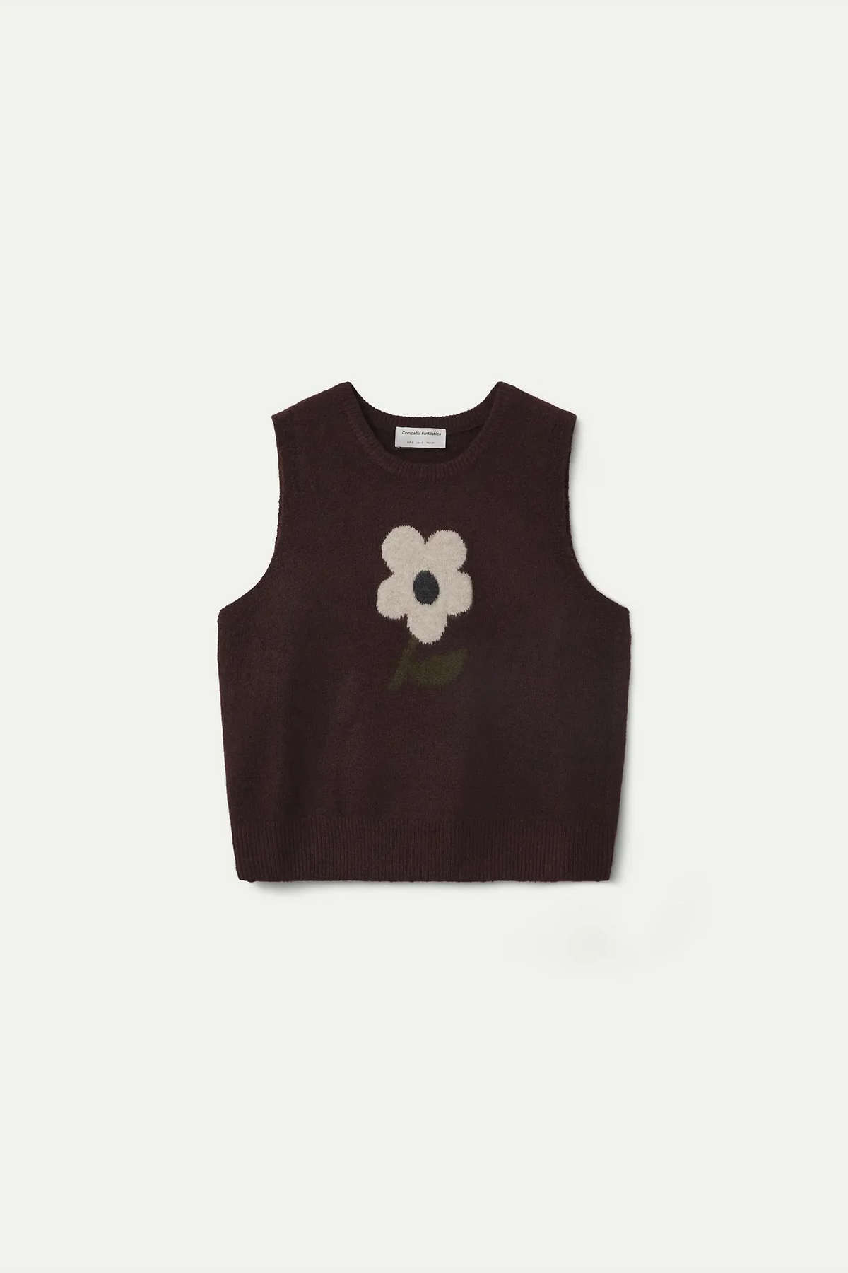 Gilet in maglia con stampa fiore - MARRONE