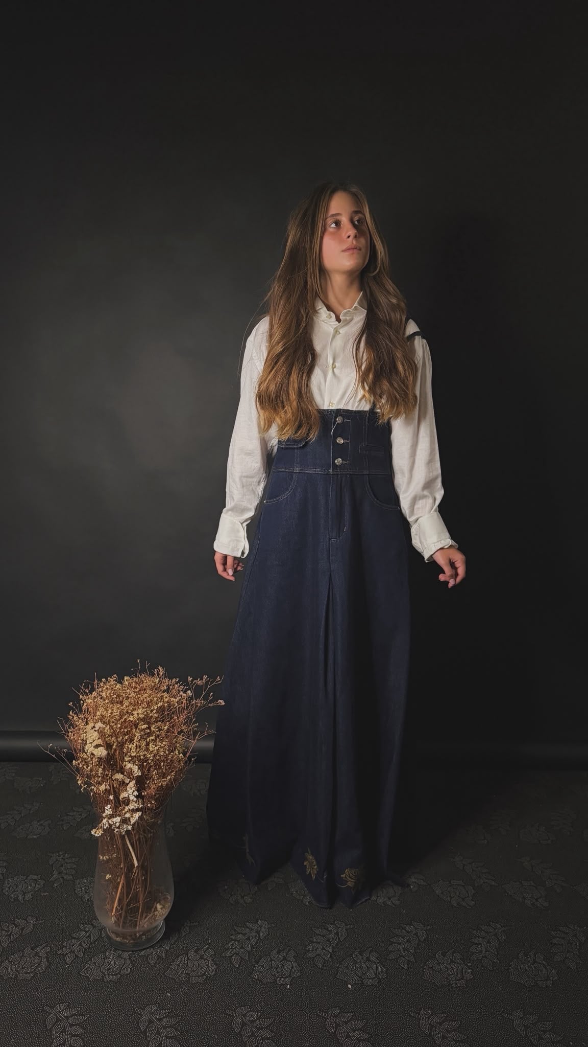 Salopette in denim con ricami - BLUE