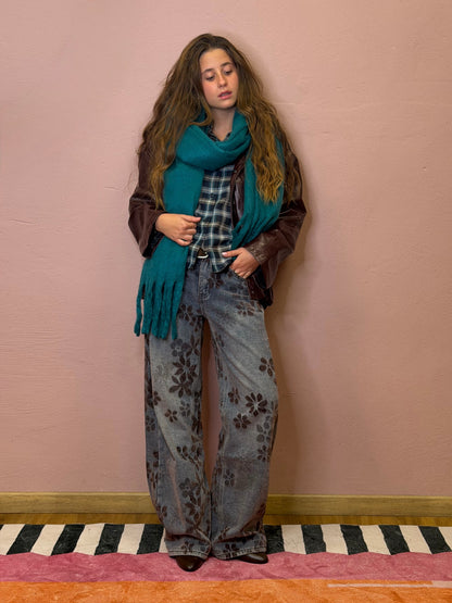 Jeans con ricami palazzo - GRIGIO