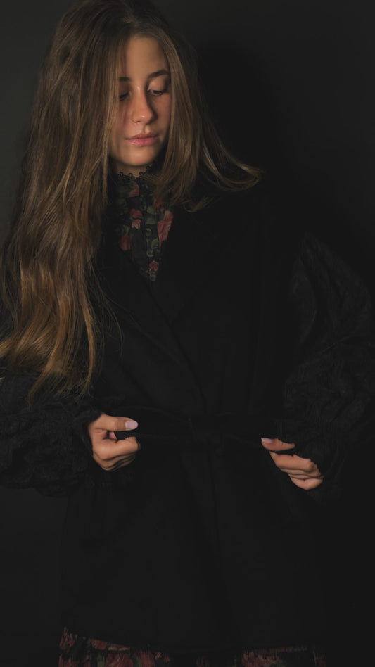 Cappotto chiusura kimono - NERO