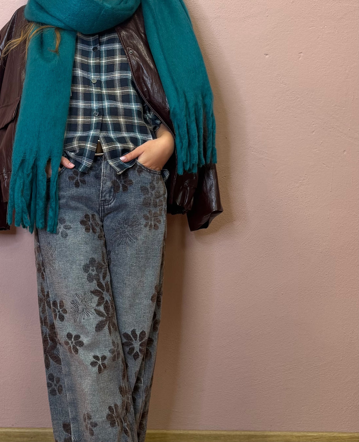 Jeans con ricami palazzo - GRIGIO