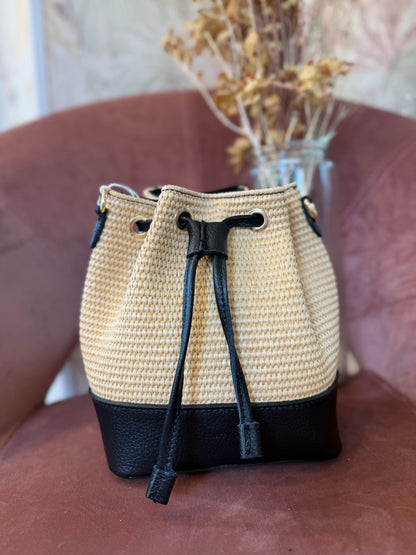 Borsa CINTHYA in pelle e rafia - NERO