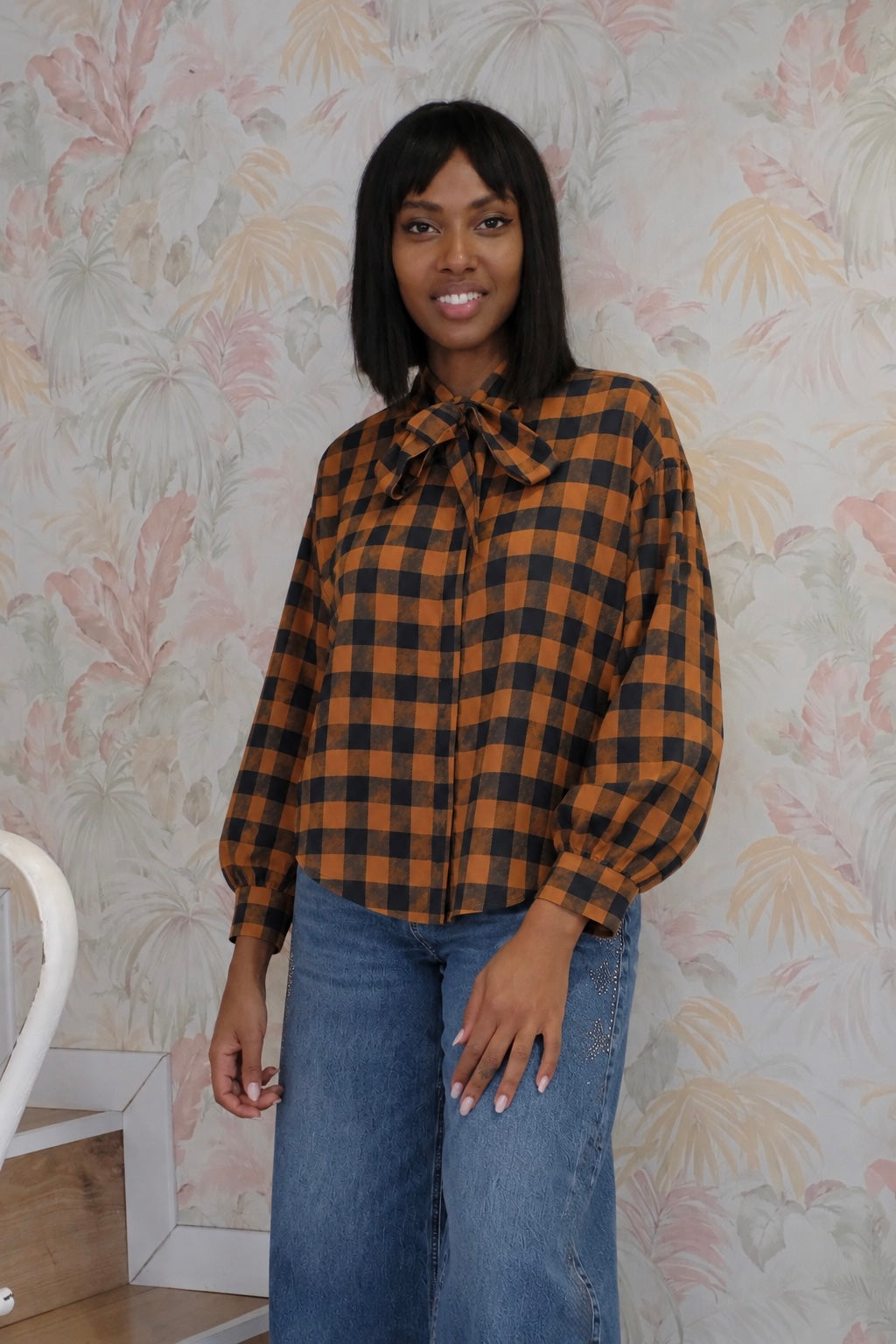 Camicia stampa quadri - CARAMELLO