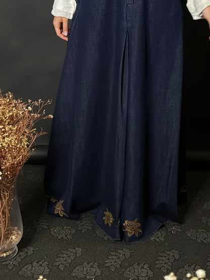 Salopette in denim con ricami - BLUE