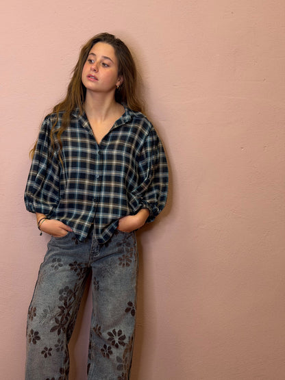 Jeans con ricami palazzo - GRIGIO