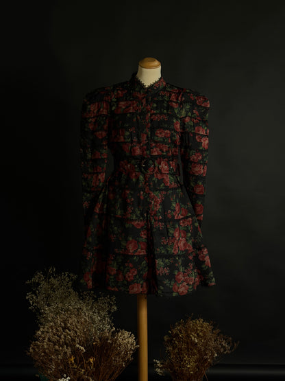Abito corto stampa rose - NERO