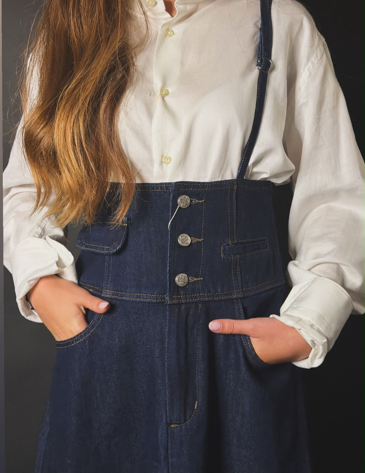 Salopette in denim con ricami - BLUE