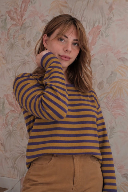Maglione a righe - SENAPE/VIOLA