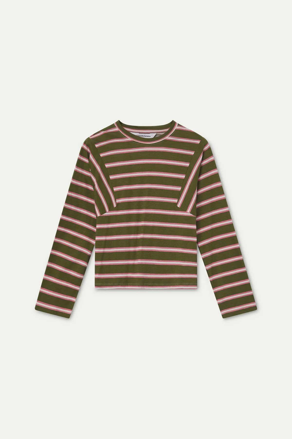 T-shirt righe manica lunga - VERDE MILITARE/ROSA