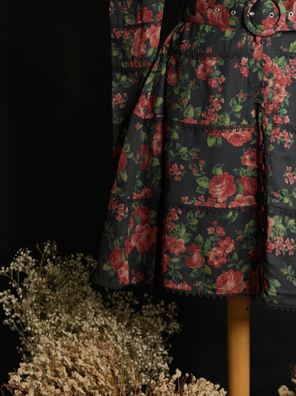 Abito corto stampa rose - NERO