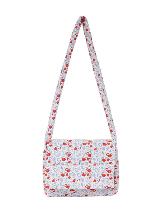 Borsa imbottita con fiori- AZZURRO