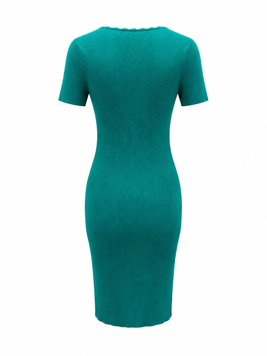 Abito aderente con scollo nuvola - VERDE